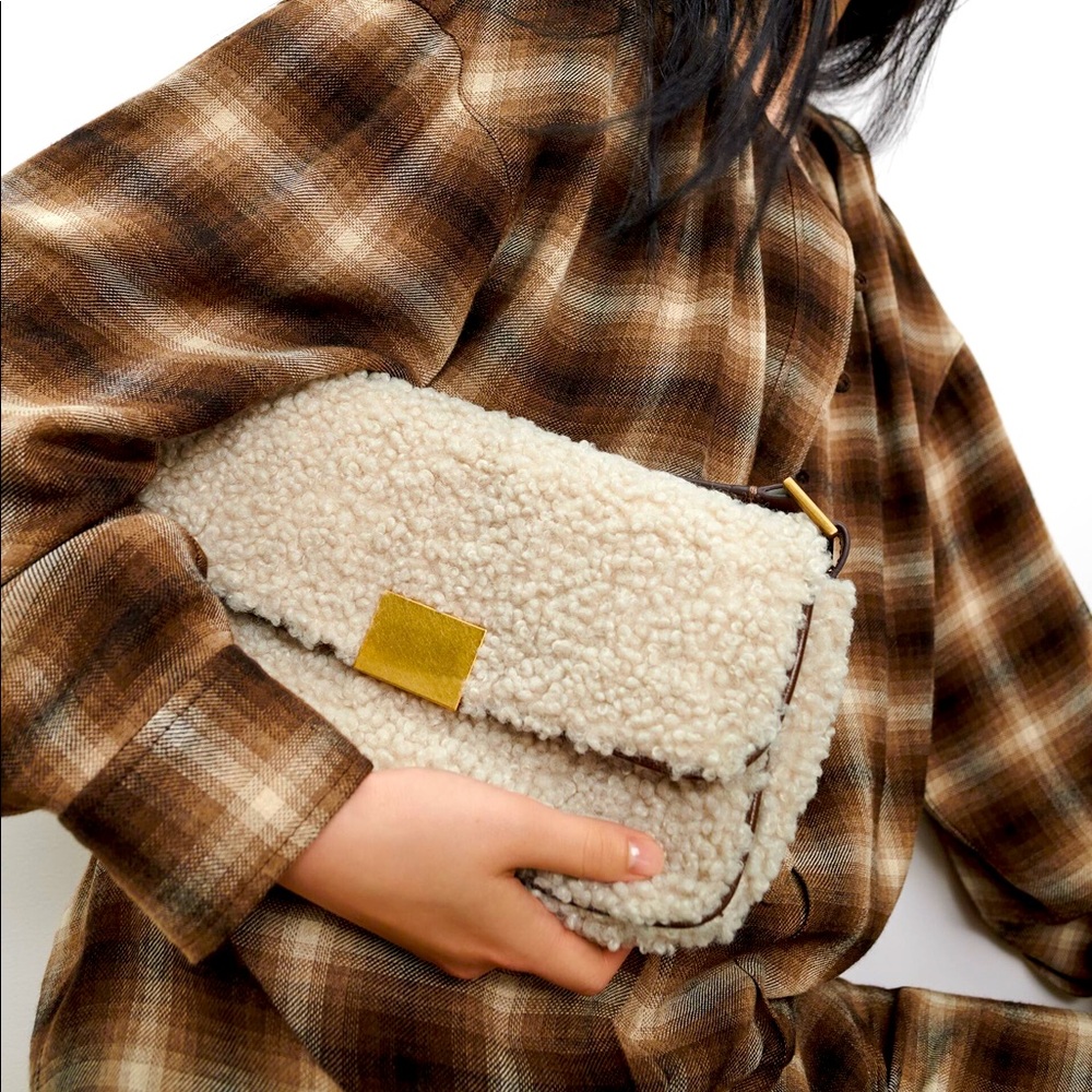 NWT Zara Faux Sherling Shoulder Bag
